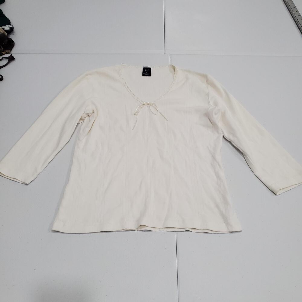 GAP Y2K Cream V-Neck Tie-Front Long Sleeve Blouse